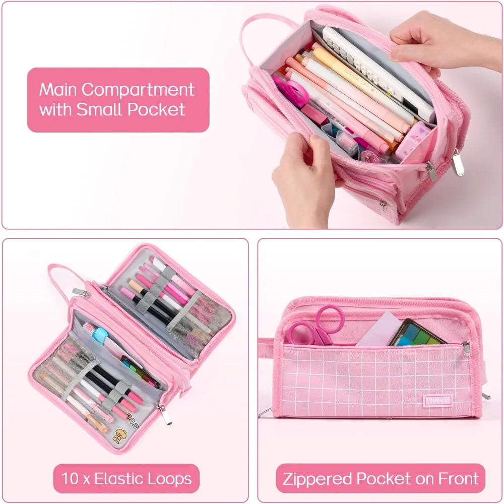 Large Pencil Case, Bag with 3 Compartment