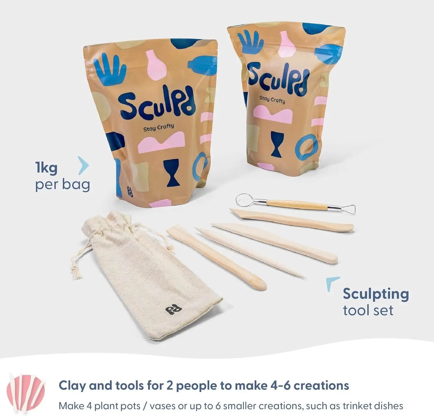 Sculpd Pottery Starter Kit Air Dry Clay