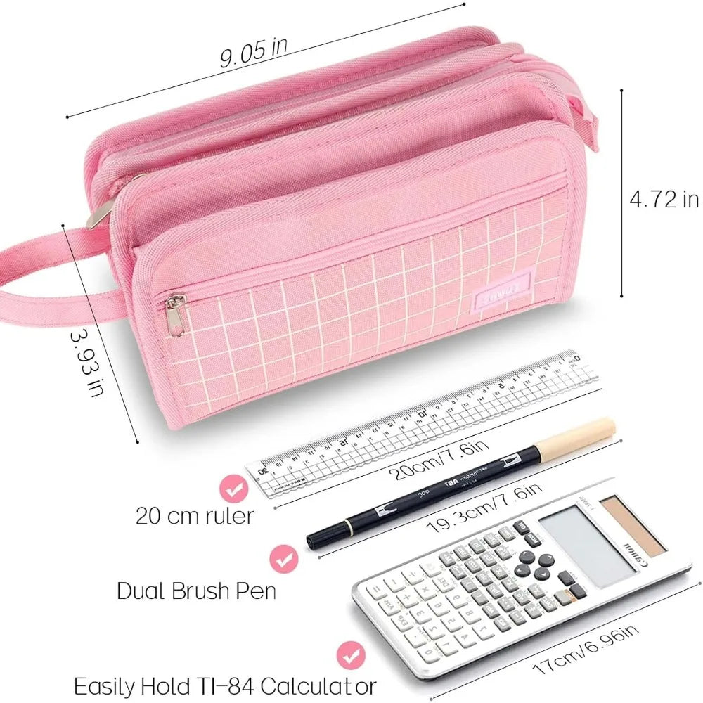 Large Pencil Case, Bag with 3 Compartment