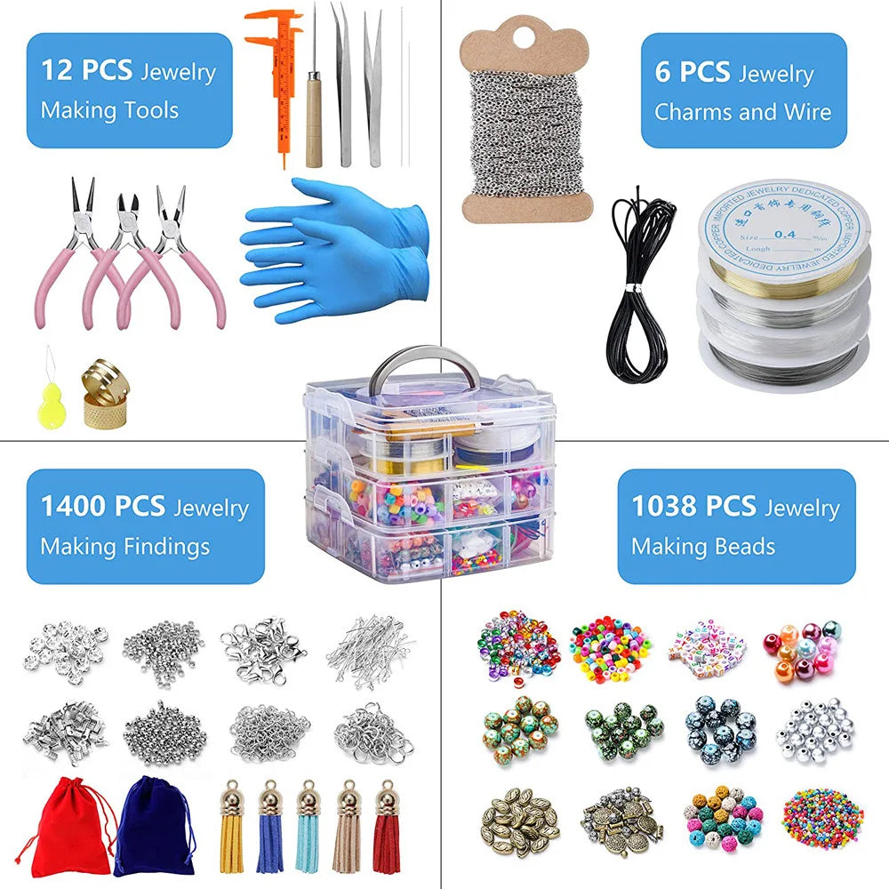 2456-Piece DIY Bead Jewelry Making Kit